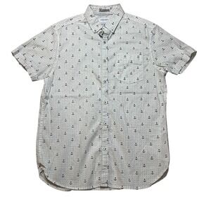 Zipcode Button Down Mens Medium White Anchor Print Slim Fit Short Sleeve Shirt